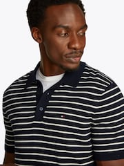 Tommy Hilfiger Navy & Whtie Stripe Essential Knit Polo 100% Cotton Jumper - Image 2 of 6