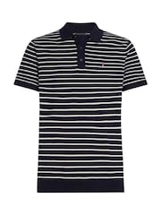 Tommy Hilfiger Navy & Whtie Stripe Essential Knit Polo 100% Cotton Jumper - Image 5 of 6
