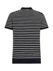Tommy Hilfiger Navy & Whtie Stripe Essential Knit Polo 100% Cotton Jumper - Image 6 of 6