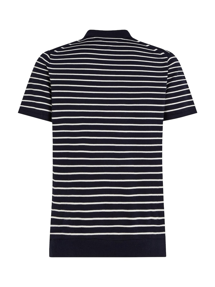 Tommy Hilfiger Navy & Whtie Stripe Essential Knit Polo 100% Cotton Jumper - Image 6 of 6