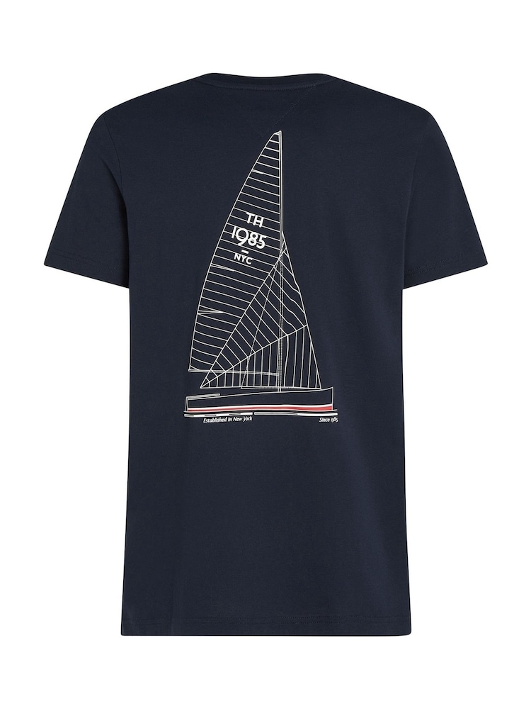 Tommy Hilfiger Blue Outline Sailing 100% Cotton T-Shirt - Image 6 of 6
