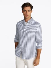 Tommy Hilfiger Blue Regular Fit Essential Stripe 100% Linen Shirt - Image 1 of 6