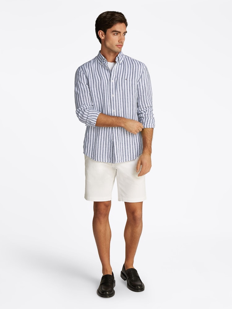 Tommy Hilfiger Blue Regular Fit Essential Stripe 100% Linen Shirt - Image 2 of 6