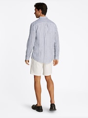 Tommy Hilfiger Blue Regular Fit Essential Stripe 100% Linen Shirt - Image 3 of 6