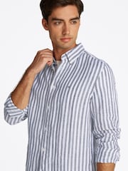 Tommy Hilfiger Blue Regular Fit Essential Stripe 100% Linen Shirt - Image 4 of 6
