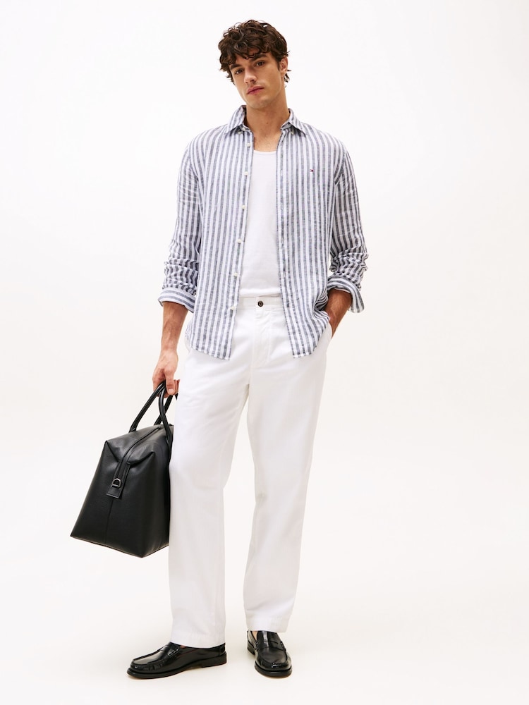 Tommy Hilfiger Blue Stripe Washed Linen Long Sleeve Shirt - Image 4 of 8