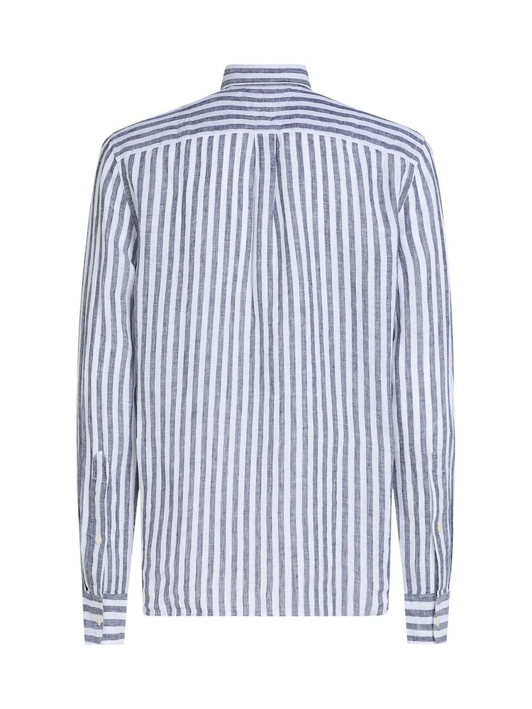 Tommy Hilfiger Blue Regular Fit Essential Stripe 100% Linen Shirt - Image 6 of 6