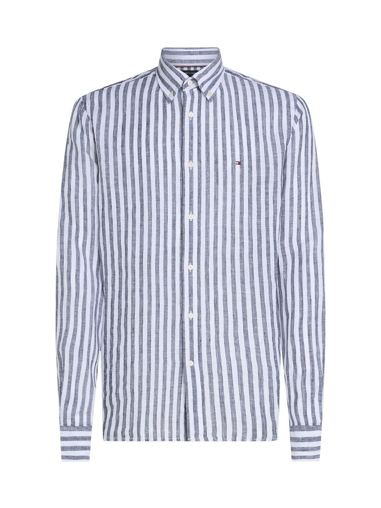 Tommy Hilfiger Blue Stripe Washed Linen Long Sleeve Shirt - Image 7 of 8