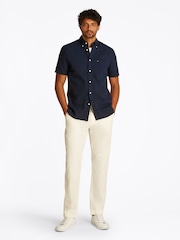 Tommy Hilfiger Dark Blue Regular Fit Seersucker Short Sleeve 100% Cotton Shirt - Image 2 of 6