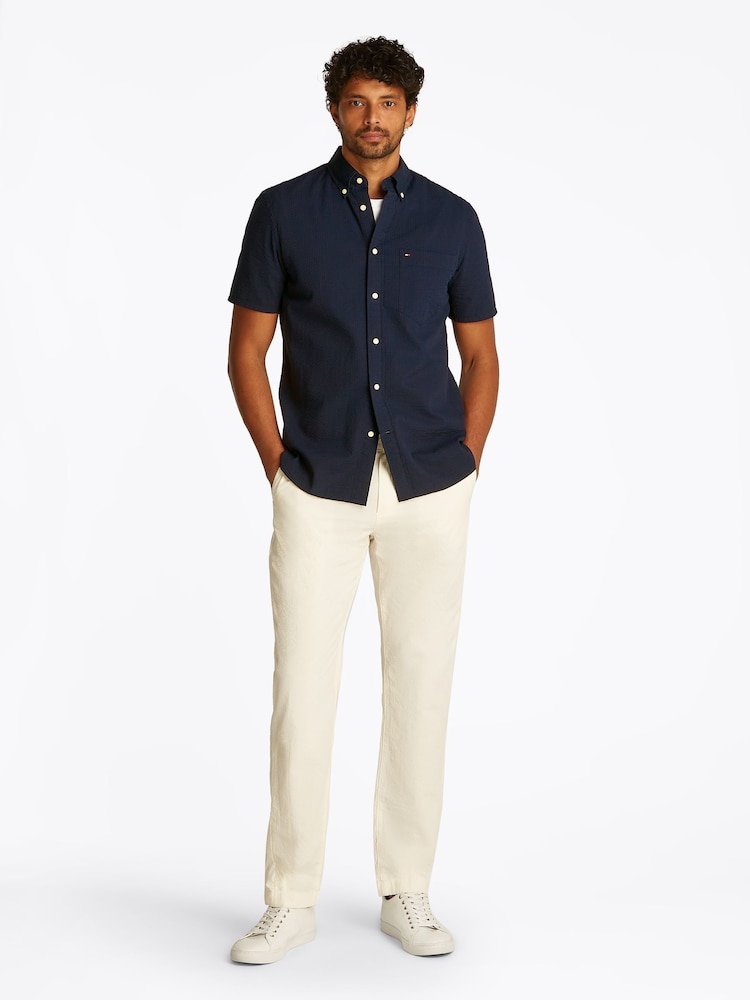 Tommy Hilfiger Dark Blue Seersucker Short Sleeve Shirt - Image 2 of 6 Tommy Hilfiger Dark Blue Seersucker Short Sleeve Shirt - Image 2 of 6