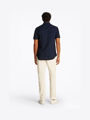 Tommy Hilfiger Dark Blue Regular Fit Seersucker Short Sleeve 100% Cotton Shirt - Image 3 of 6