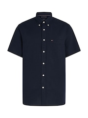 Tommy Hilfiger Dark Blue Regular Fit Seersucker Short Sleeve 100% Cotton Shirt - Image 5 of 6