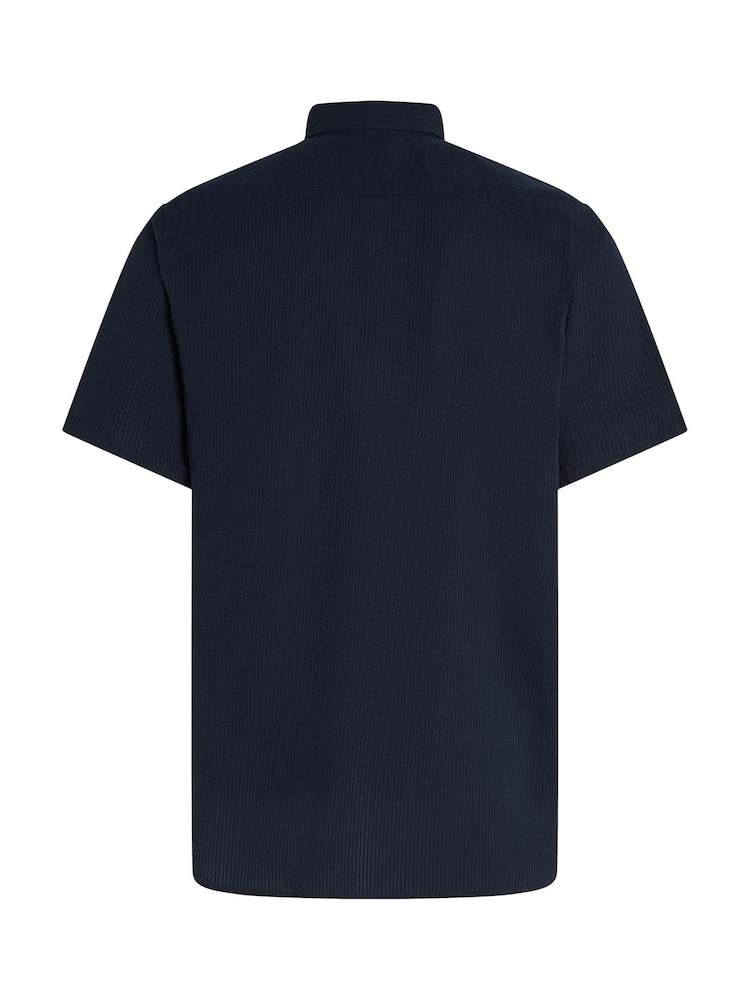 Tommy Hilfiger Dark Blue Regular Fit Seersucker Short Sleeve 100% Cotton Shirt - Image 6 of 6