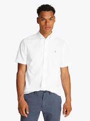 Tommy Hilfiger Brill White Regular Fit Flex Poplin Stripe 100% Cotton Shirt - Image 1 of 6