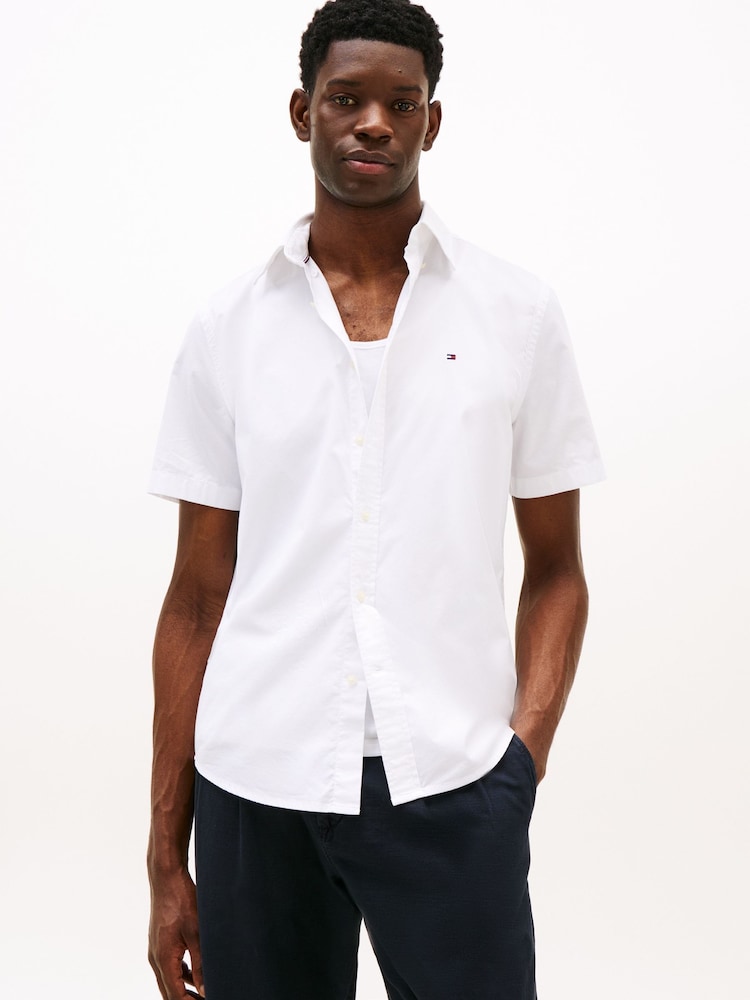 Tommy Hilfiger Brill White Regular Fit Flex Poplin Stripe 100% Cotton Shirt - Image 1 of 6