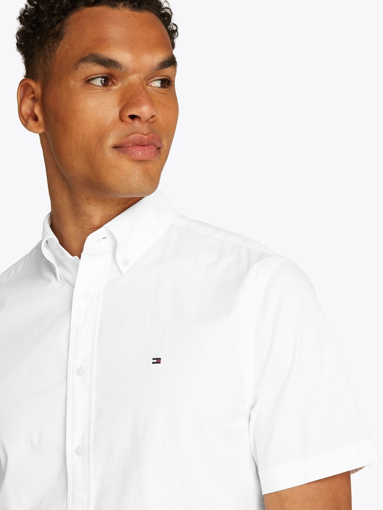 Tommy Hilfiger Brill White Regular Fit Flex Poplin Stripe 100% Cotton Shirt - Image 4 of 6