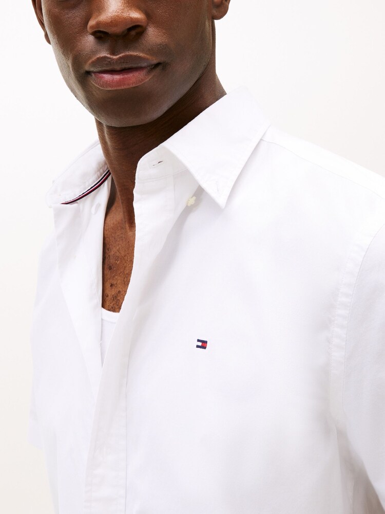 Tommy Hilfiger Brill White Regular Fit Flex Poplin Stripe 100% Cotton Shirt - Image 5 of 6