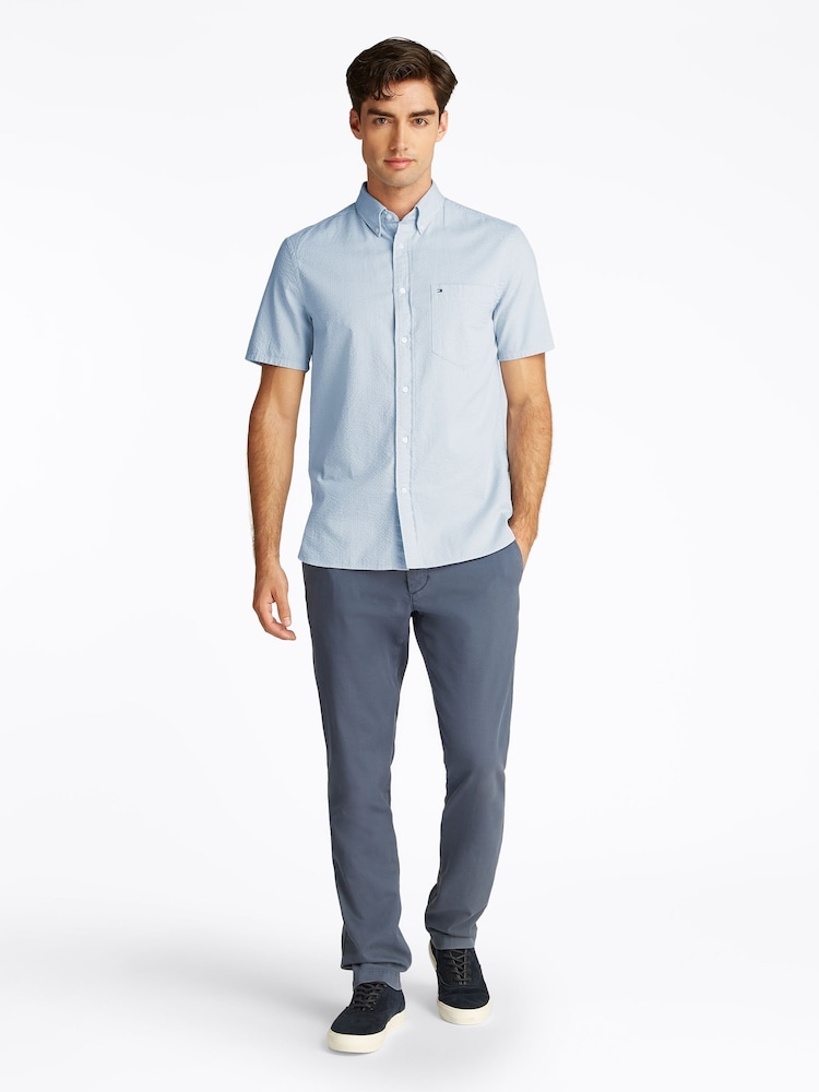 Tommy Hilfiger Blue Regular Fit Seersucker Short Sleeve 100% Cotton Shirt - Image 2 of 6