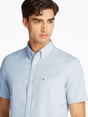 Tommy Hilfiger Blue Regular Fit Seersucker Short Sleeve 100% Cotton Shirt - Image 4 of 6