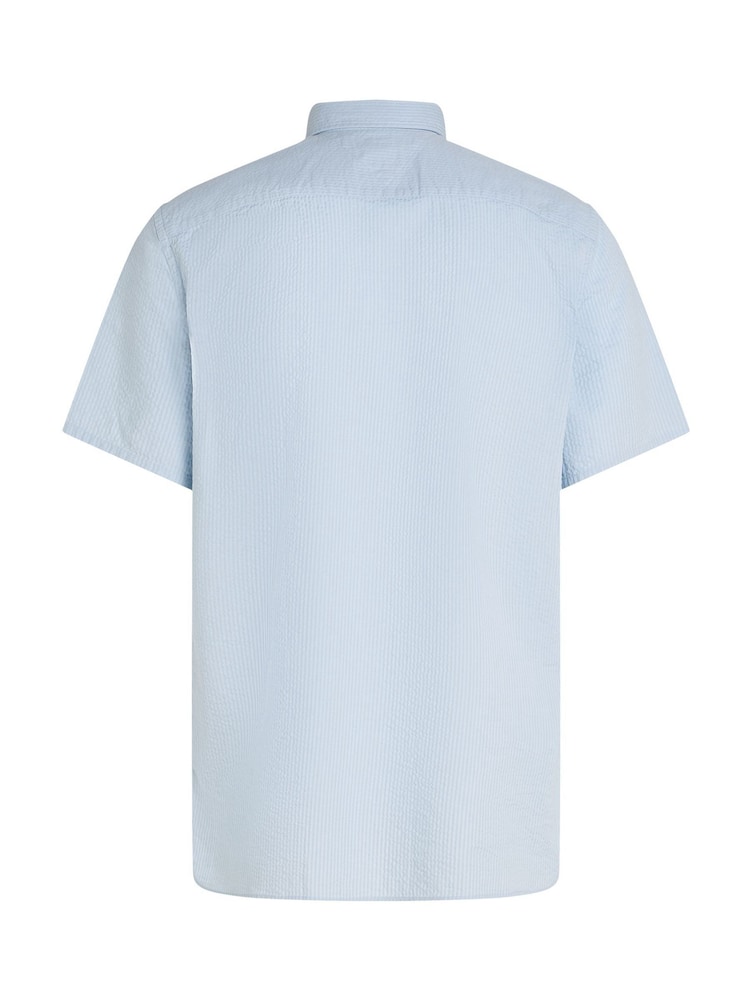 Tommy Hilfiger Blue Regular Fit Seersucker Short Sleeve 100% Cotton Shirt - Image 6 of 6