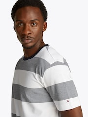 Tommy Hilfiger White Regular Fit Striped 100% Cotton T-Shirt - Image 4 of 6
