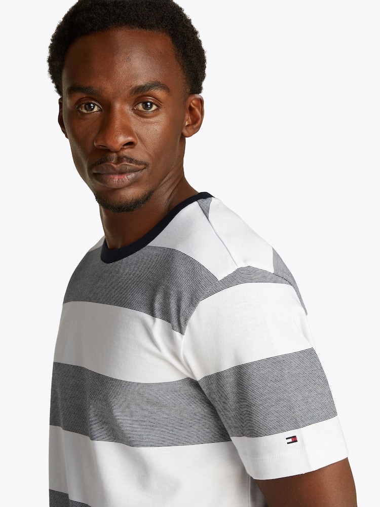 Tommy Hilfiger White Regular Fit Striped 100% Cotton T-Shirt - Image 4 of 6