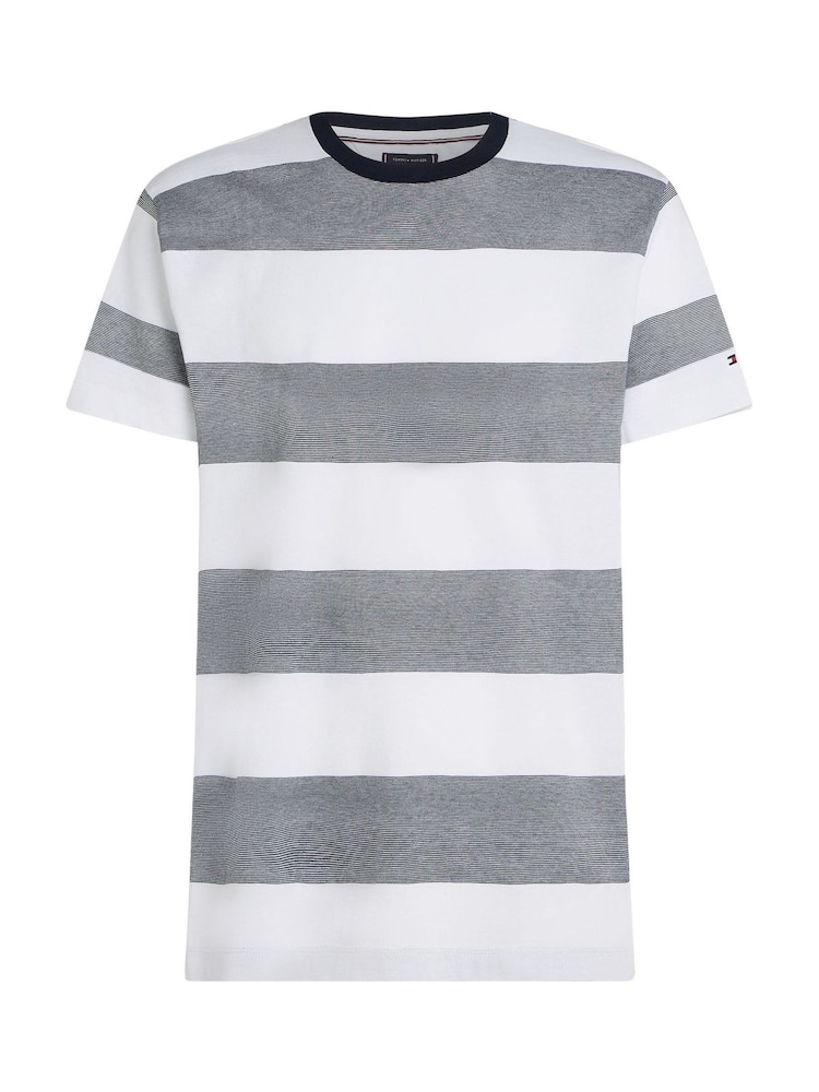 Tommy Hilfiger White Regular Fit Striped 100% Cotton T-Shirt - Image 5 of 6