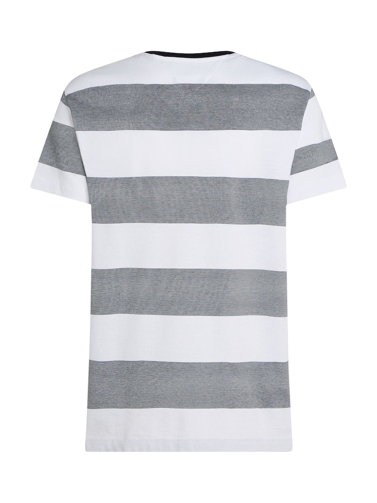Tommy Hilfiger White Regular Fit Striped 100% Cotton T-Shirt - Image 6 of 6
