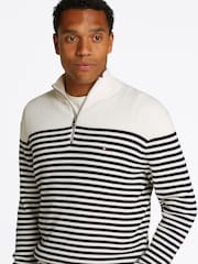 Tommy Hilfiger White Mock Neck Half Zip 100% Cotton Jumper - Image 4 of 6