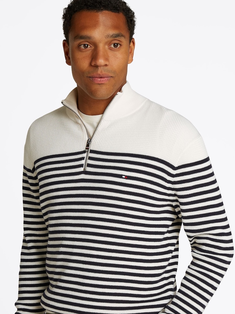 Tommy Hilfiger White Mock Neck Half Zip 100% Cotton Jumper - Image 4 of 6