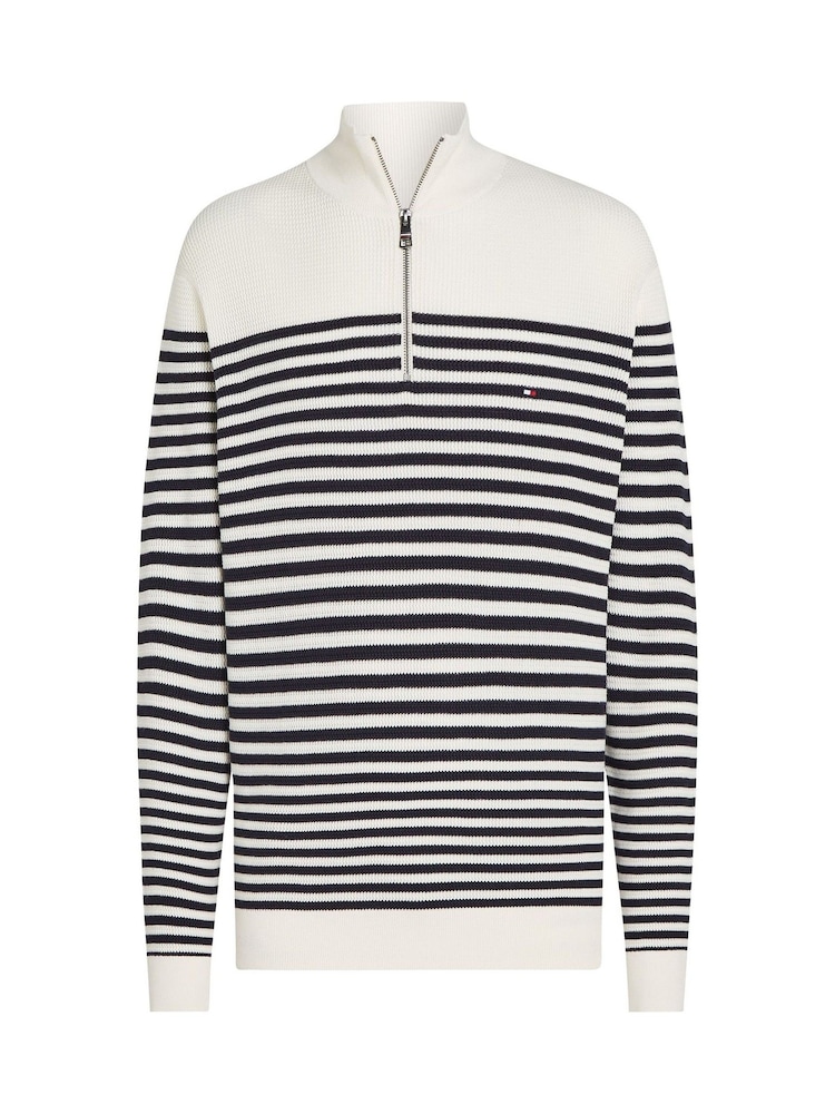 Tommy Hilfiger White Mock Neck Half Zip 100% Cotton Jumper - Image 5 of 6