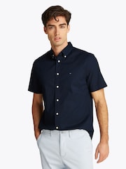 Tommy Hilfiger Dark Blue Regular Fit Flex Poplin Stripe 100% Cotton Shirt - Image 1 of 6