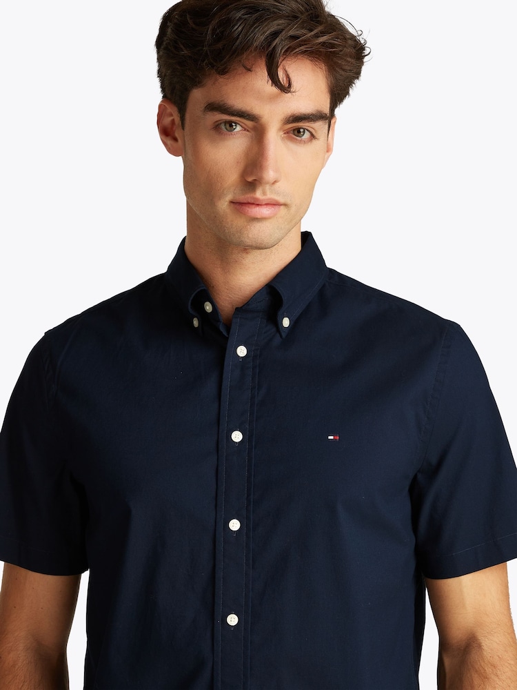 Tommy Hilfiger Dark Blue Regular Fit Flex Poplin Stripe 100% Cotton Shirt - Image 4 of 6