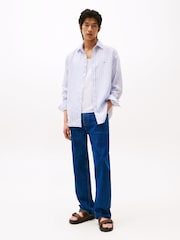 Tommy Hilfiger Light Blue Regular Fit Essential Stripe 100% Linen Shirt - Image 2 of 8