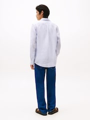 Tommy Hilfiger Light Blue Regular Fit Essential Stripe 100% Linen Shirt - Image 3 of 8