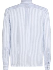 Tommy Hilfiger Light Blue Regular Fit Essential Stripe 100% Linen Shirt - Image 6 of 8