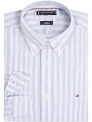 Tommy Hilfiger Light Blue Regular Fit Essential Stripe 100% Linen Shirt - Image 7 of 8