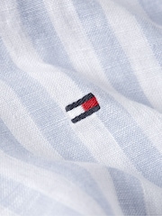 Tommy Hilfiger Light Blue Regular Fit Essential Stripe 100% Linen Shirt - Image 8 of 8