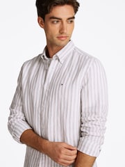 Tommy Hilfiger White Regular Fit Essential Stripe 100% Linen Shirt - Image 3 of 6