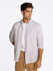 Tommy Hilfiger White Regular Fit Essential Stripe 100% Linen Shirt - Image 4 of 6