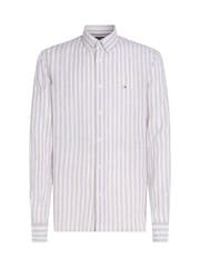 Tommy Hilfiger White Regular Fit Essential Stripe 100% Linen Shirt - Image 5 of 6