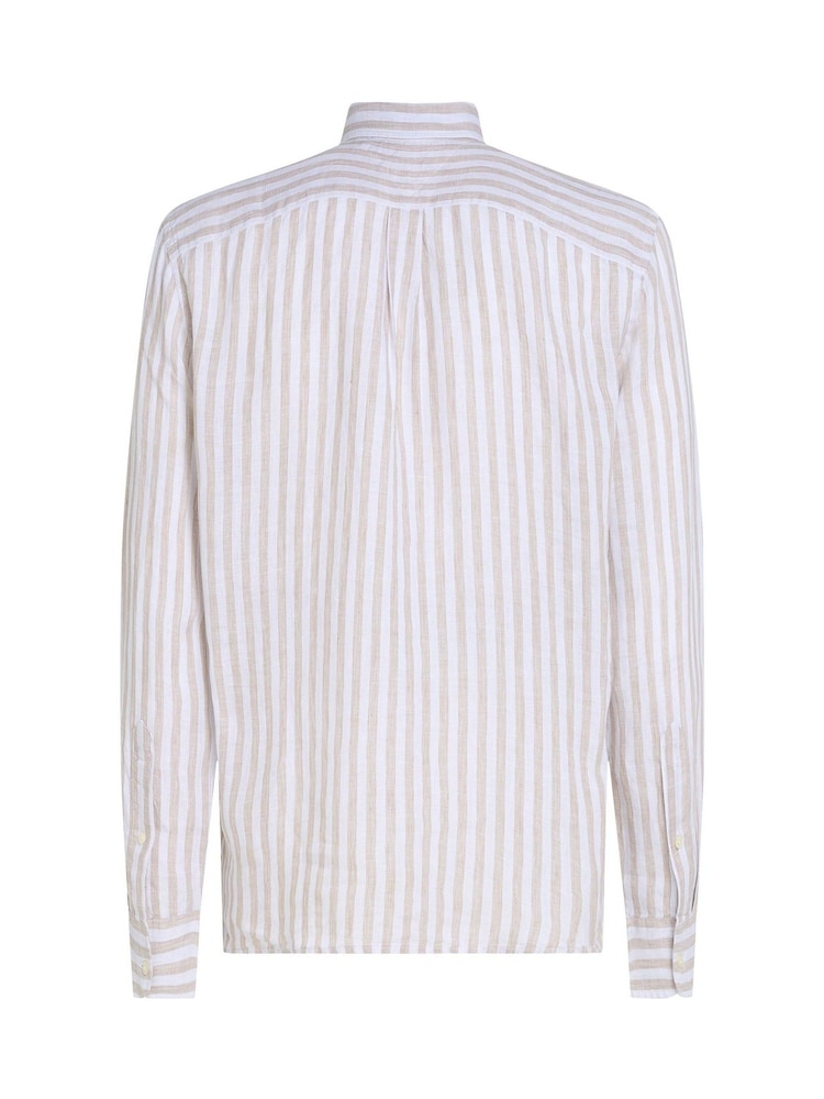 Tommy Hilfiger White Regular Fit Essential Stripe 100% Linen Shirt - Image 6 of 6