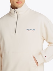Tommy Hilfiger Cream Monotype Quarter Zip Sweatshirt - Image 4 of 6