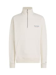 Tommy Hilfiger Cream Monotype Quarter Zip Sweatshirt - Image 5 of 6