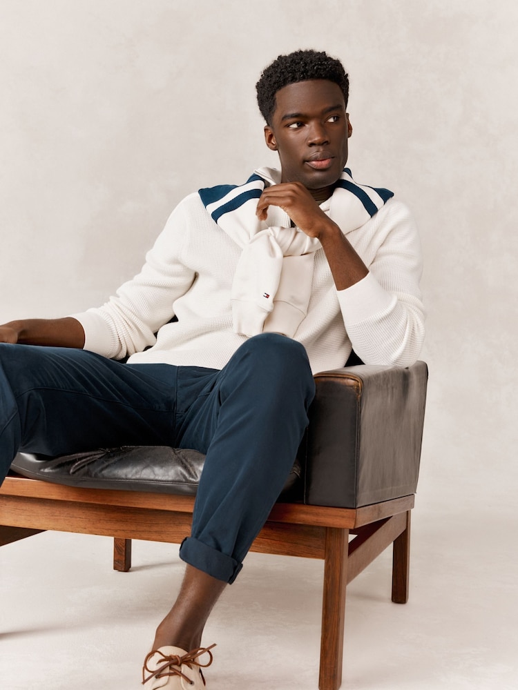Tommy Hilfiger Cream Mock Neck Half Zip 100% Cotton Jumper - Image 1 of 7 Tommy Hilfiger Cream Mock Neck Half Zip 100% Cotton Jumper - Image 1 of 7