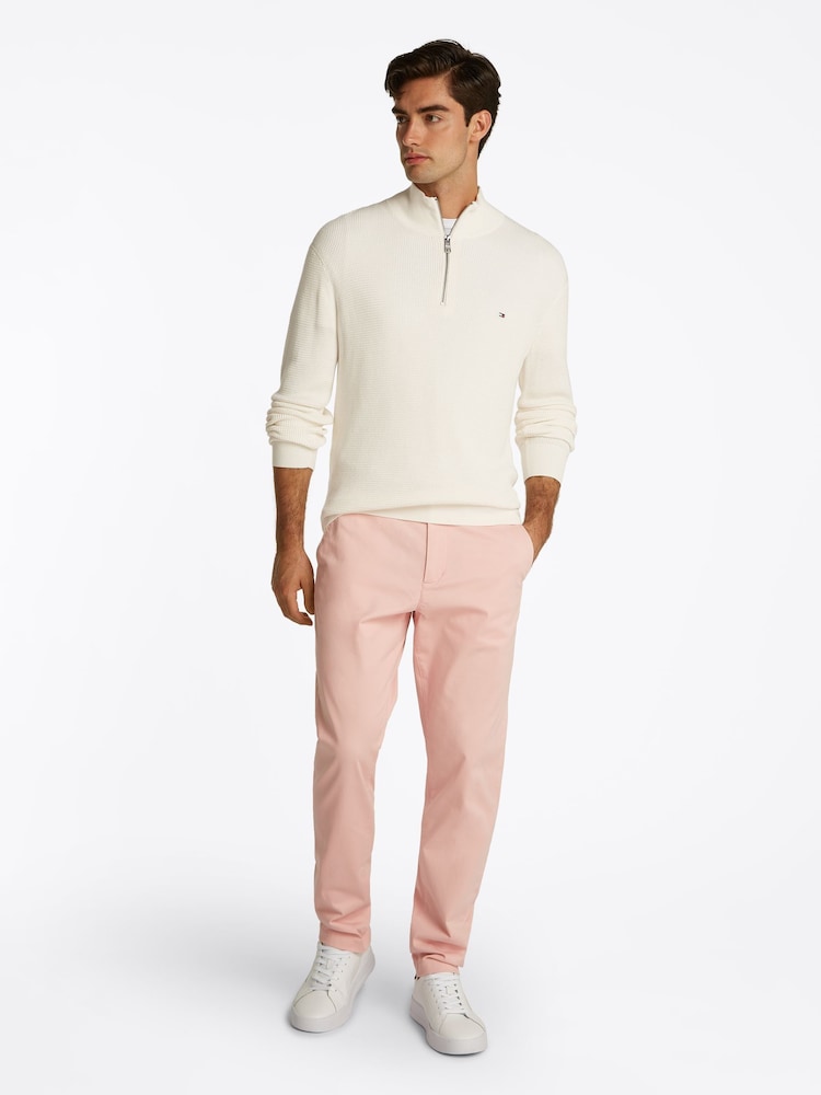 Tommy Hilfiger Cream Mock Neck Half Zip 100% Cotton Jumper - Image 2 of 6