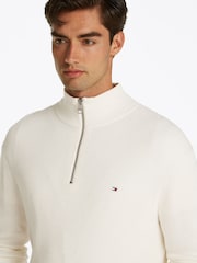 Tommy Hilfiger Cream Mock Neck Half Zip 100% Cotton Jumper - Image 4 of 6