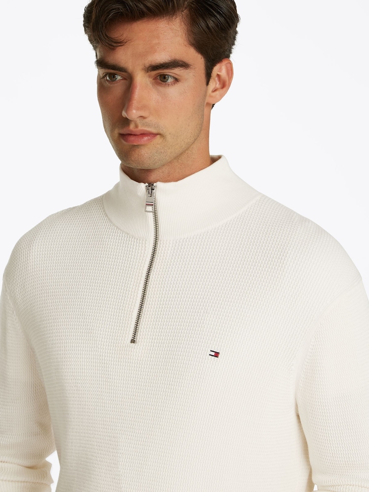 Tommy Hilfiger Cream Mock Neck Half Zip 100% Cotton Jumper - Image 4 of 6