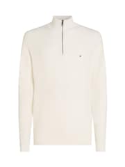 Tommy Hilfiger Cream Mock Neck Half Zip 100% Cotton Jumper - Image 5 of 6