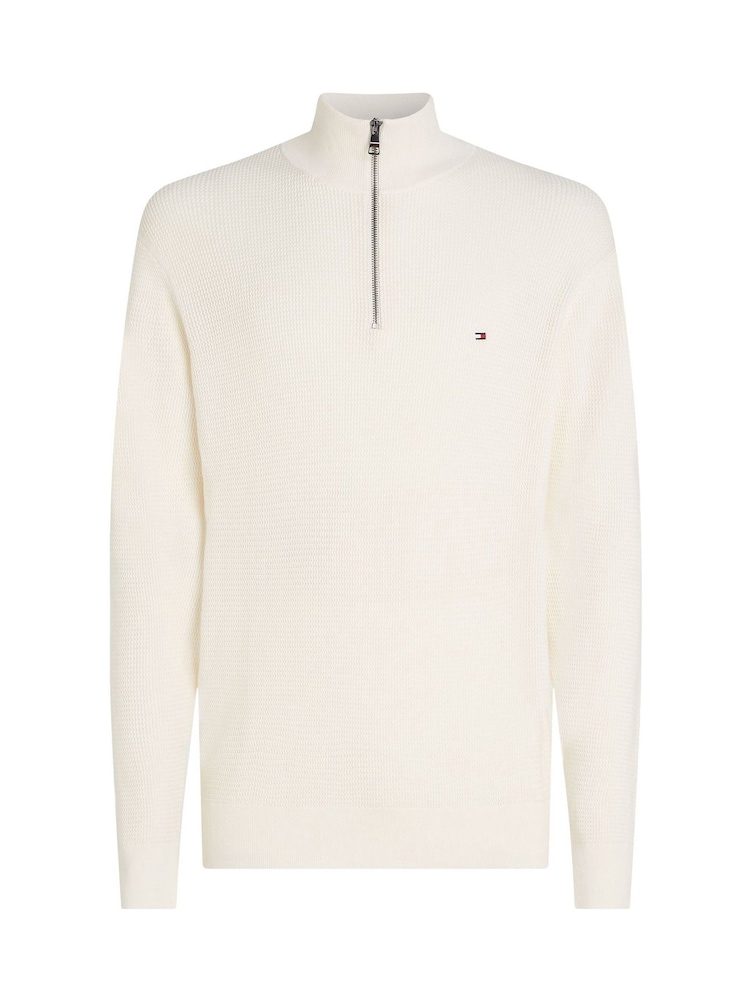 Tommy Hilfiger Cream Mock Neck Half Zip 100% Cotton Jumper - Image 5 of 6